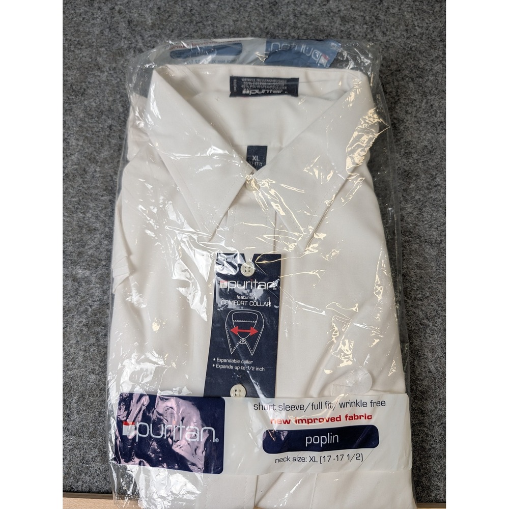 Puritan Mens XL Short Sleeve Button Down Shirt Arctic White Poplin Wrinkle Free